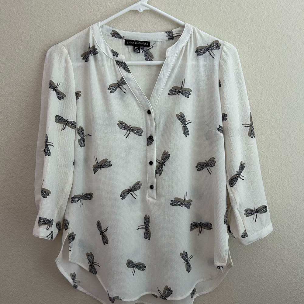 Sara Michelle Black and White 3/4 Sleeve Blouse